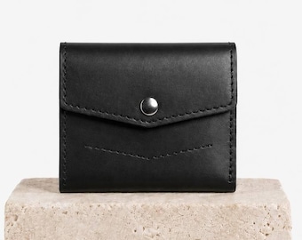 Minimalist Leather Wallet for Women and Men, Handmade Compact Wallet, Genuine Leather Snap Wallet