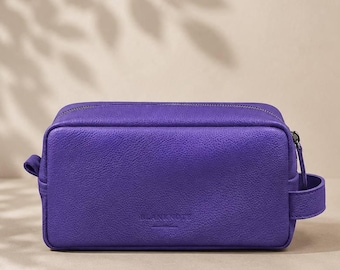 Leather Travel Toiletry Bag, Makeup Organizer Pouch, Leather Cosmetic Case for Women, Minimalist Vanity Bag, Crafted in Ukraine