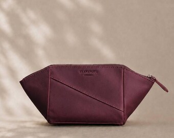 Statement Leather Cosmetic Bag, Colorful Makeup Pouch, Bold Leather Organizer, Handmade Travel Pouch, Gift for Her