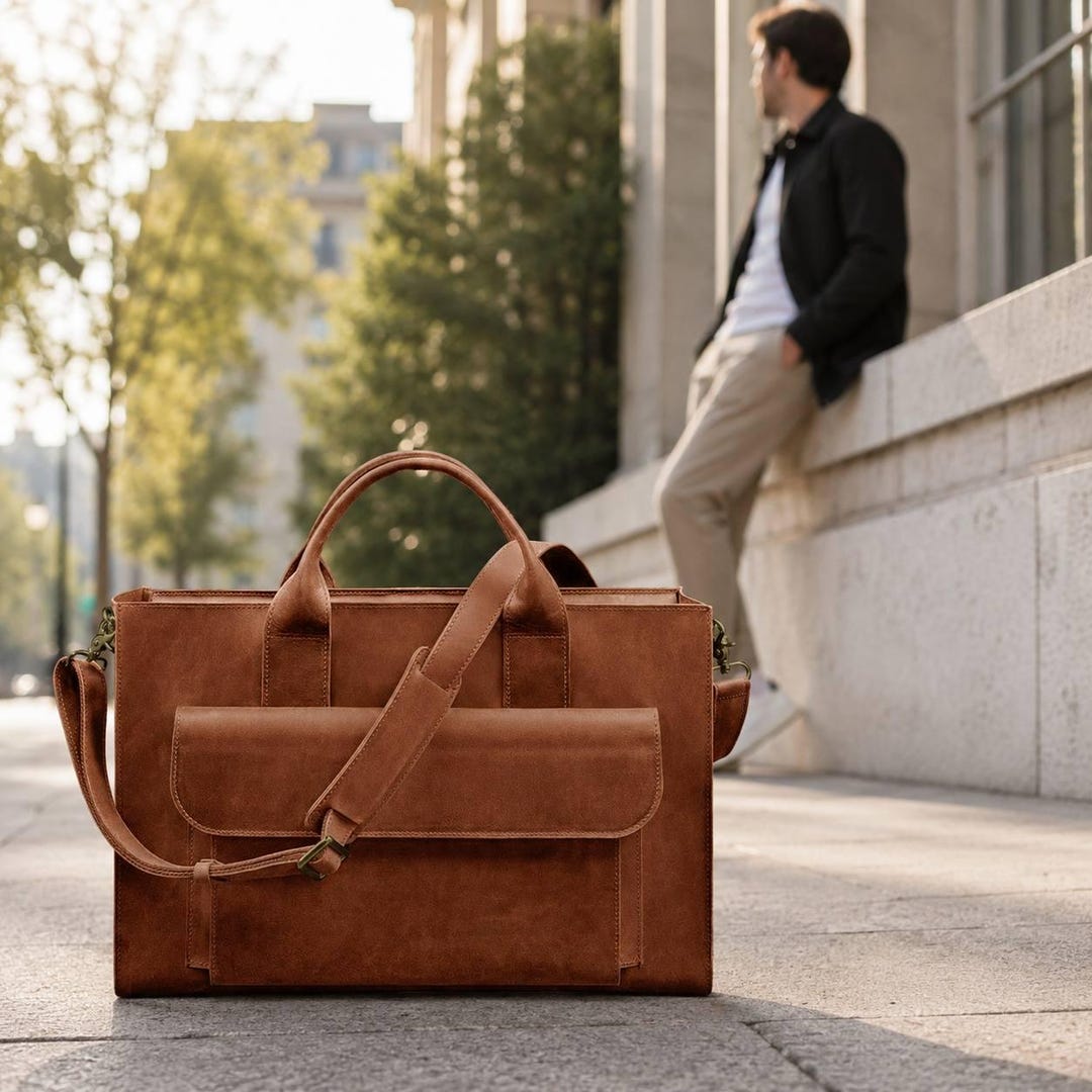 16 Inch Computer Work Bag Leather Laptop Bag 16 Inch, Smart Carry Briefcase, Structured Office ...