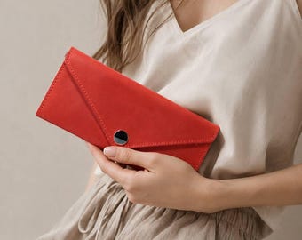 Leather Wallet Gift for Her, Handmade Genuine Leather Wallet for Women, Elegant Long Slim Wallet