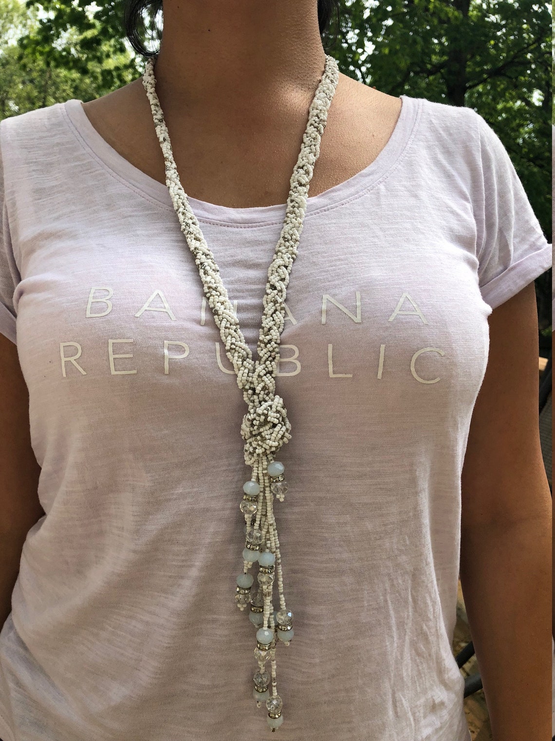 Elegant Long Necklace Knot Necklace Long Seed Beaded Long Etsy