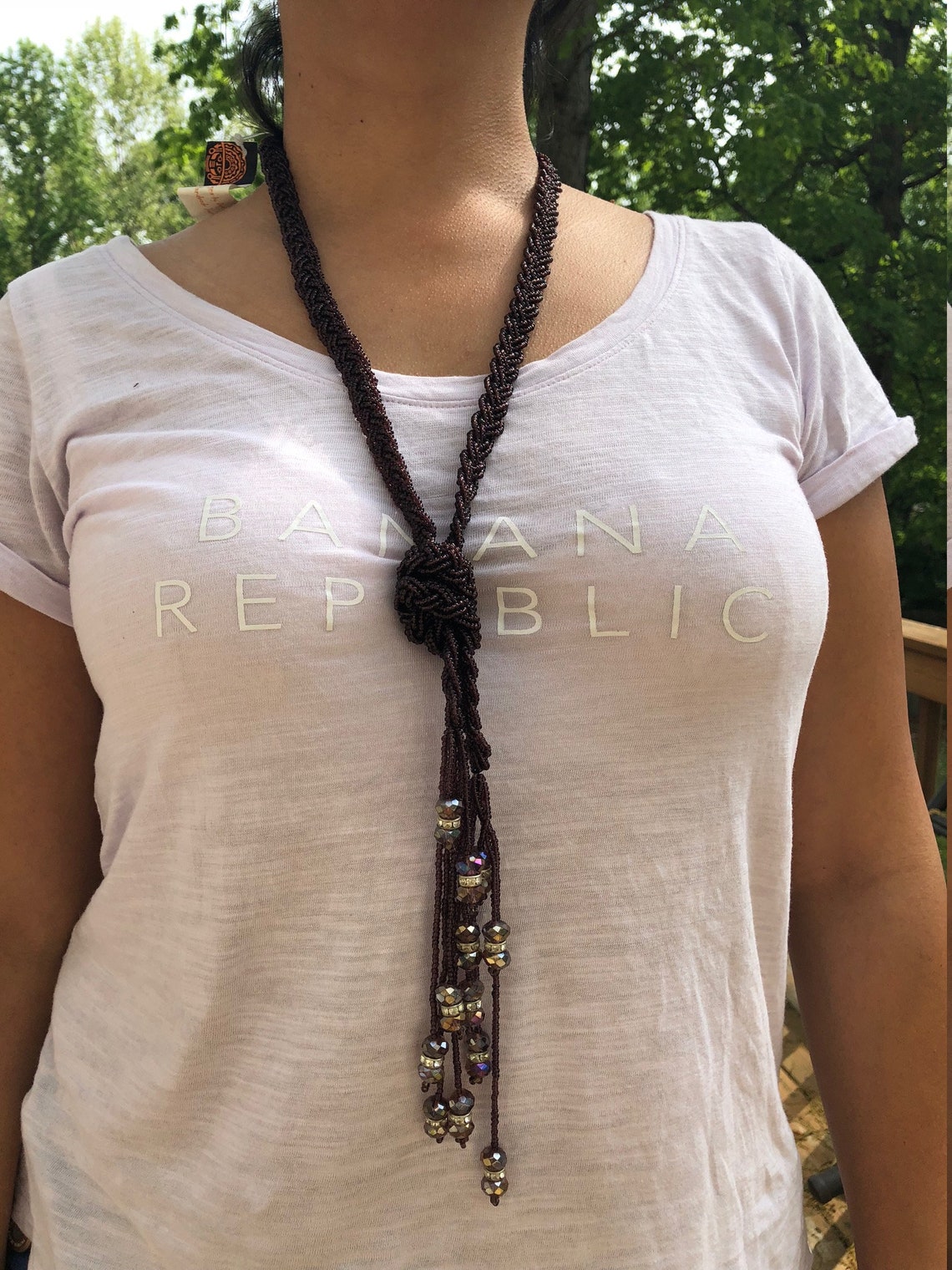 Elegant Long Necklace Knot Necklace Long Seed Beaded Long Etsy