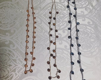 Crochet necklace, crystal glass bead