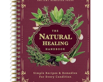 Manual de curación natural encuadernado en espiral, remedios herbales, recetas naturales y guía de bienestar.