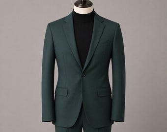 Bottle Green Suit Men Italian Fit Two Button Blazer Formal Wedding Business Trouser Set