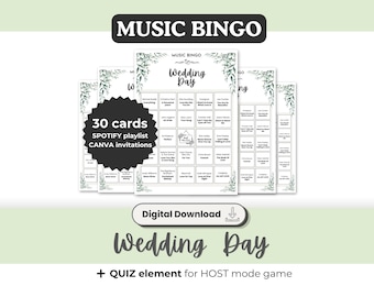 WEDDING DAY Music Bingo, Hen Party & Pre Wedding Dinner Game, Printable Bridal Party Activity, Instant Download, 30 cards, Standard