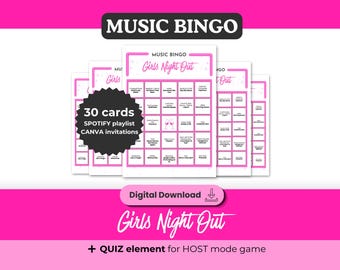 Bingo musicale per la serata tra ragazze, gioco stampabile con 30 cartelle standard 5*5, playlist Spotify, download digitale per serata tra ragazze, addio al nubilato