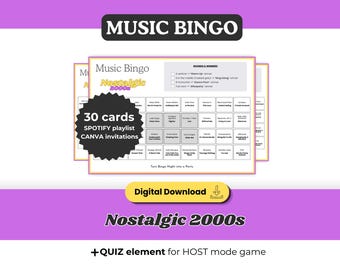 2000s Nostalgic Music Bingo, Printable Game 30 Cards, Spotify Playlist, Digital Download for Y2K Throwback Millennials Friends Party