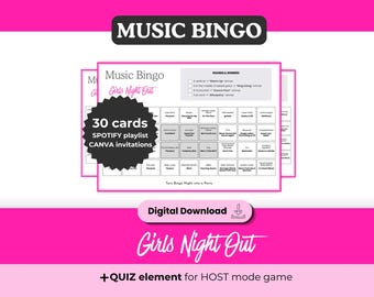 GIRLS NIGHT Music Bingo, Printable Game 30 Cards, Spotify Playlist, Digital Download for Friends night, Bachelorette Hen party