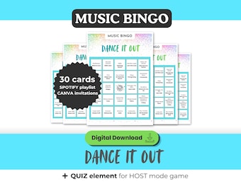 DANCE Hits Music Bingo Classic 5*5, Printable Game 30 Cards, Spotify Playlist, Digital Download for Friends Party, Graduation, Girls night