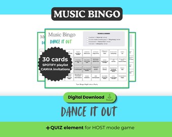 Bingo con le hit della musica dance, gioco stampabile con 30 cartelle, playlist Spotify, download digitale per feste tra amici, lauree e serate tra ragazze.