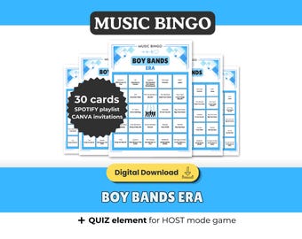 BOY BANDS Music Bingo, 30 Printable Cards, 3 Eras Classic Millennial K-Pop, Summer Game, Birthday Party, Spotify Playlist, Instant Download