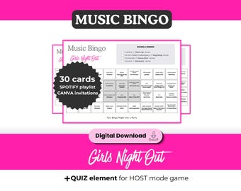 GIRLS NIGHT Music Bingo, Printable Game 30 Cards, Spotify Playlist, Digital Download for Friends night, Bachelorette Hen party