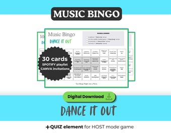 DANCE Hits Music Bingo, Printable Game 30 Cards, Spotify Playlist, Digital Download for Friends Party, Graduation, Girls night