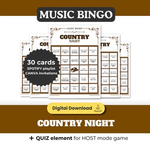COUNTRY Music Bingo, 30 Printable Cards, Country Night Party Game, Bar Night, Birthday Party, Spotify Playlist, Instant Download image 1