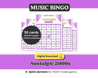 2000s Nostalgic Music Bingo Classic, Printable Game 30 Cards, Spotify Playlist, Digital Download for Y2K Throwback Millennials Friends Party