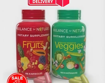 2 Pack, 90 Fruits and 90 Veggies Whole Food Supplement with Superfood Seale