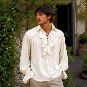 gothic white dress shirt men Men's Steampunk Vintage Jacket Victorian Ruffled Blouse Vintage Long Sleeve Corset Top (White, Medium) : Clothing, Shoes & Jewelry which will help you choose the right size to buy White Chiffon Embroidered Long Sleeves