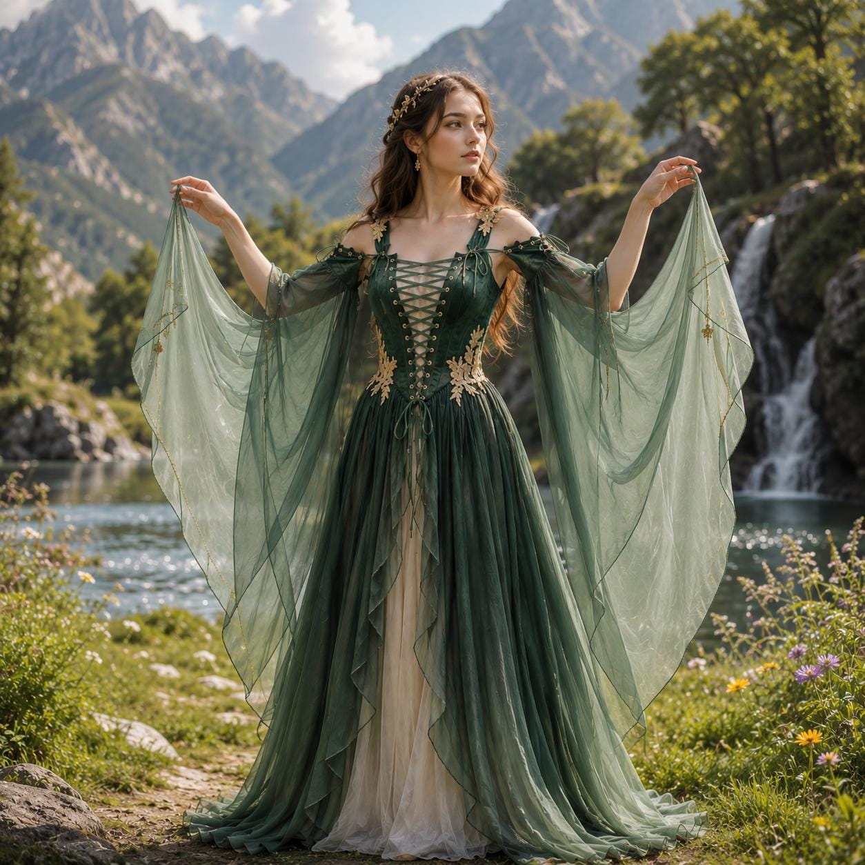 irish wedding dresses green Celtic Dress low back prom dress