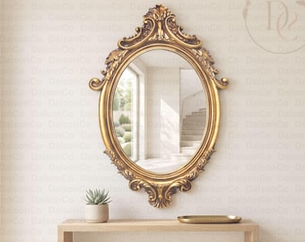 Oval Baroque Antique Gold Mirror, Elegant Ornate Wall Mirror, Vintage Style Home Decor, Lightweight Accent Piece