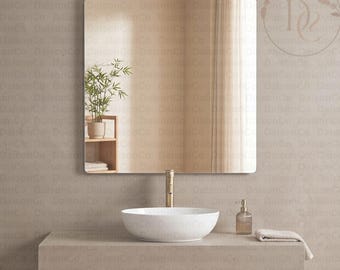 Espejo de pared cuadrado, espejo de pared sin marco para baño, espejo decorativo moderno, espejo de pared cuadrado de cristal, espejo de baño
