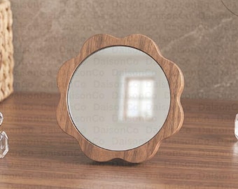 Mini espejo de maquillaje de madera, espejo redondo pequeño, espejo de maquillaje para estudiantes, espejo redondo minimalista, mini espejo para mujeres,