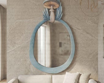 Espejo decorativo colgante, espejo con diseño de bosque de setas, espejo decorativo de madera, decoración de pared para la entrada.