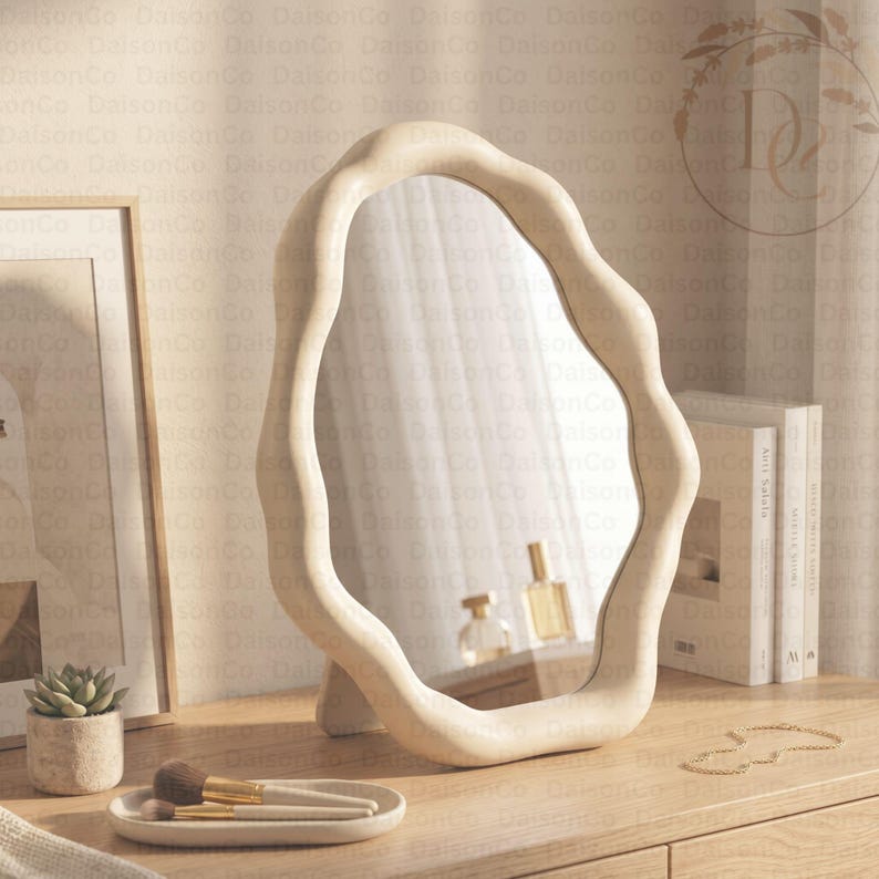 Minimalist Makeup Desk Mirror, Irregular Decorative Makeup Mirror for Vanity, Gift For Her, Organic Mirror 画像 5
