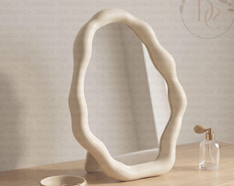 Espejo de tocador minimalista, espejo de maquillaje decorativo irregular para tocador, regalo para ella, espejo orgánico.