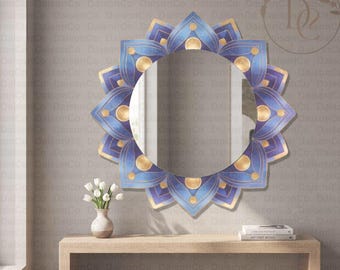Espejo de pared redondo floral, espejo de tocador botánico de lujo, decoración colorida para sala de estar, espejo de pared con flores