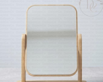 Espejo de tocador con soporte de madera, espejo cosmético giratorio, espejo de escritorio de madera, espejo de mesa para tocador.