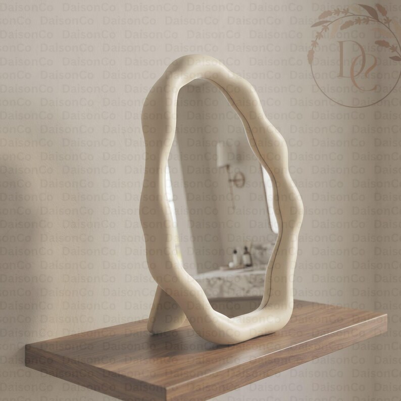 Minimalist Makeup Desk Mirror, Irregular Decorative Makeup Mirror for Vanity, Gift For Her, Organic Mirror 画像 2
