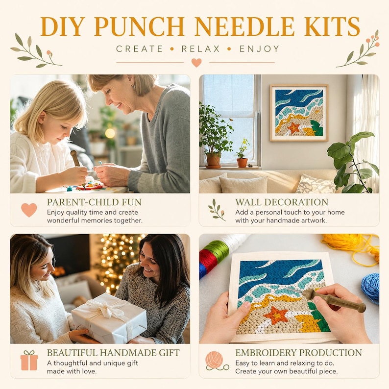 Punch Needle Embroidery Kit Floral Pattern Blue Flower Fiber Art DIY ...