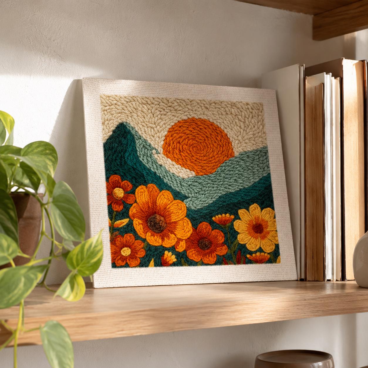 Punch Needle Embroidery Kit Beginners Floral Mountain Landscape DIY ...