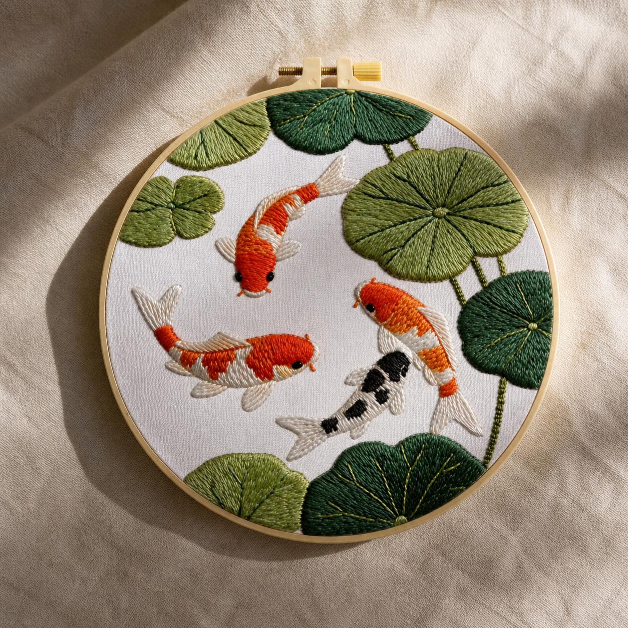 Koi Fish Embroidery Kit for Beginners - Japanese Zen DIY Needlework ...