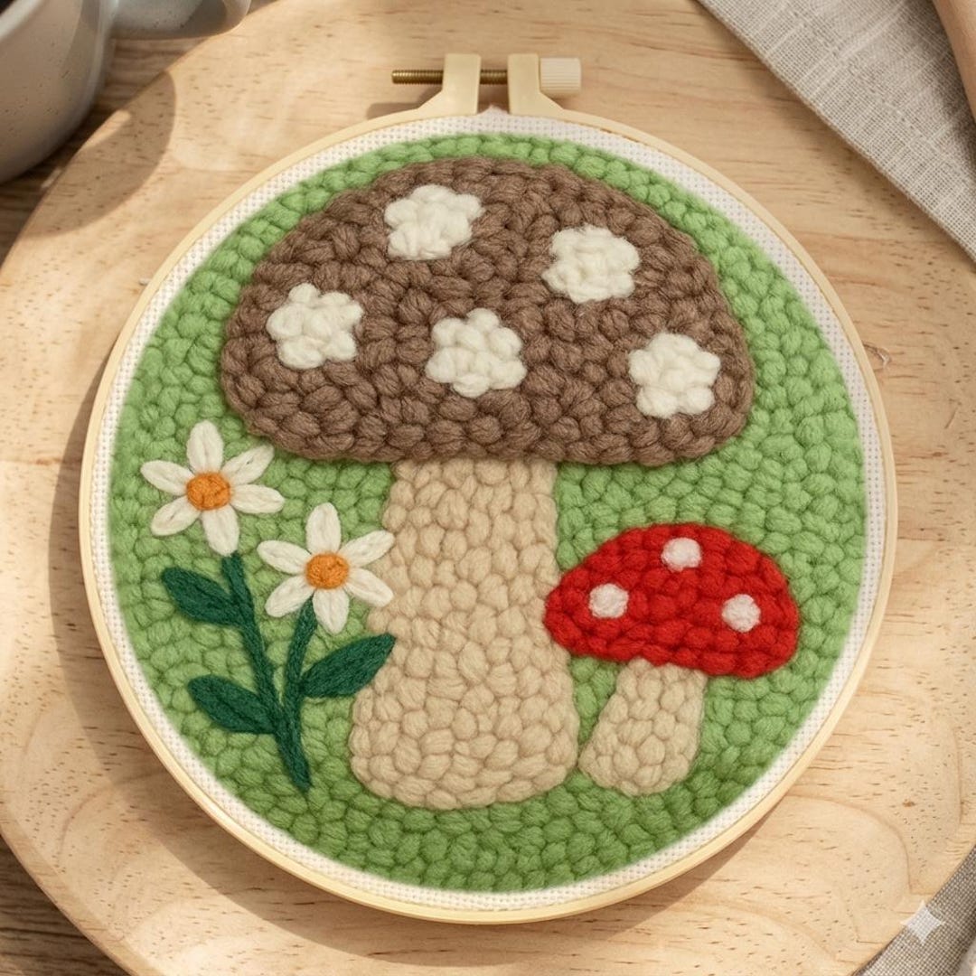 DIY Punch Needle Mushroom Kit | Beginner Embroidery Hoop Craft ...
