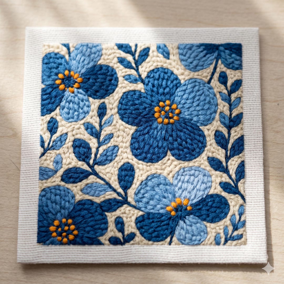 Punch Needle Embroidery Kit Floral Pattern Blue Flower Fiber Art DIY ...