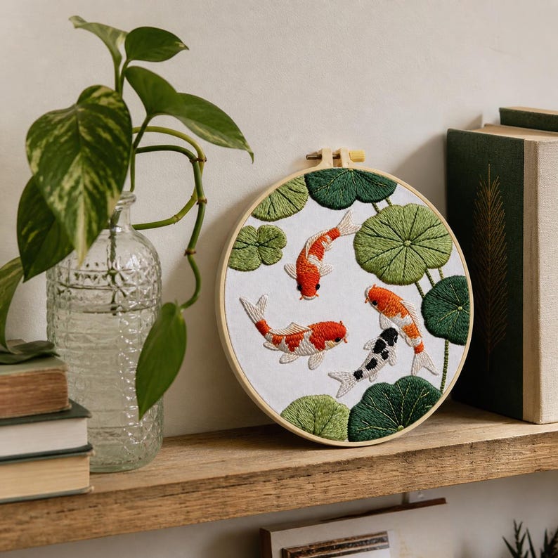 Koi Fish Embroidery Kit for Beginners - Japanese Zen DIY Needlework ...