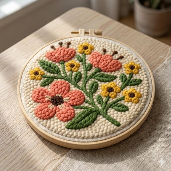 DIY Punch Needle Flower Kit | Beginner Embroidery Set with Hoop | Easy Cottagecore Craft Gift