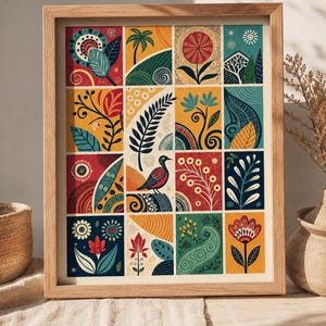 Scandinavian Folk Art Cross Stitch Kit Nordic Botanical Floral Embroidery Mid Century Modern Colorful DIY Wall Decor
