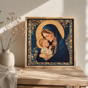 Virgin Mary & Baby Jesus Cross Stitch Kit | Beginner Religious Embroidery Pattern DIY Needlework Christian Wall Art Gift