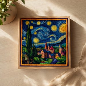 Van Gogh Stjärnklar natt Korsstygnskit Nybörjare DIY Broderimönster 40 x 40 cm Konstnärlig Väggdekor Gåva