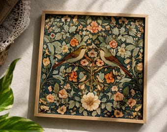 Borduurpakket vogels beginners vintage bloemen borduurpatroon 40 x 40 cm doe-het-zelf handwerken Cottagecore muurdecoratie cadeau