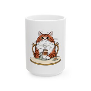 Taza de cerámica Cafe Cat Takes Five - Regalo ideal para amantes de los gatos y el café jazz. imagen 2