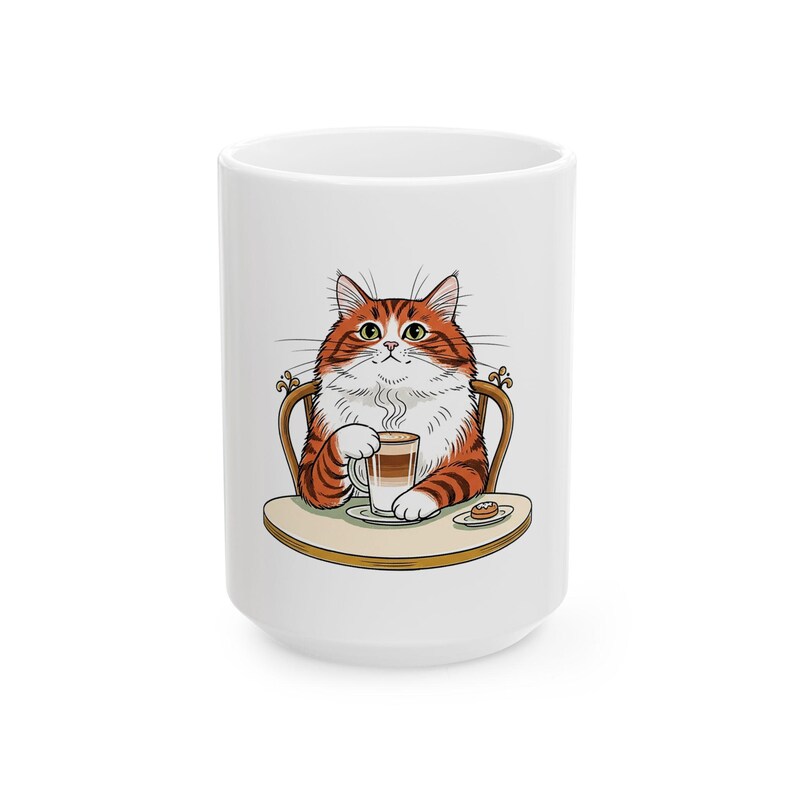 Taza de cerámica Cafe Cat Takes Five - Regalo ideal para amantes de los gatos y el café jazz. imagen 2