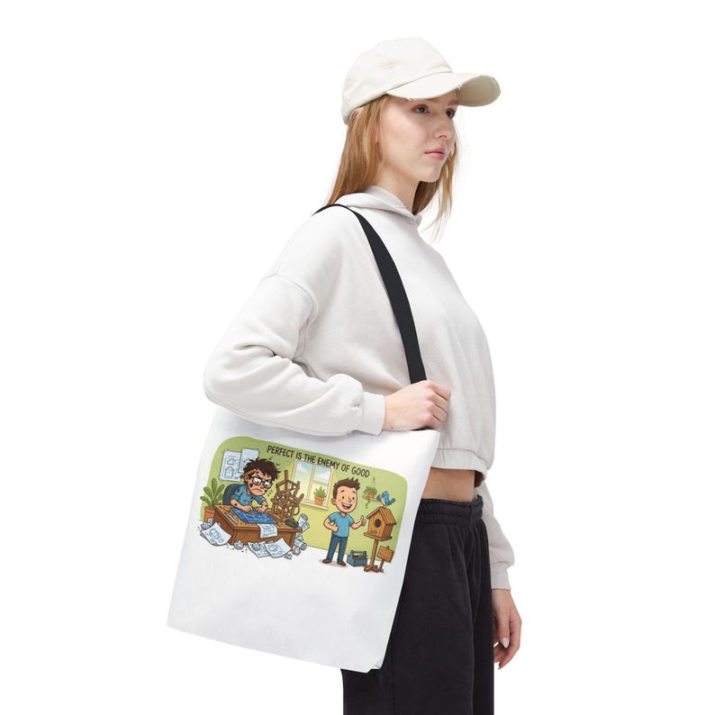 Borsa tote con citazione divertente sulla produttività: "La perfezione è nemica del bene" - Regalo immagine 13