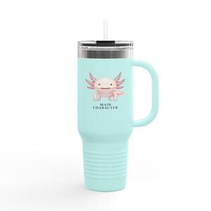 Vaso de viaje con diseño de ajolote – Vaso rosa con diseño de anfibio que transmite confianza. imagen 6