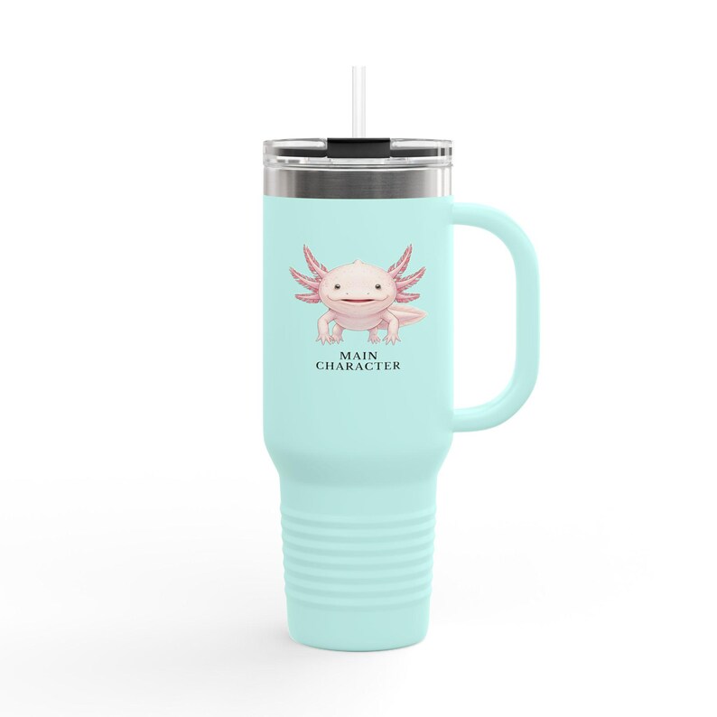 Vaso de viaje con diseño de ajolote – Vaso rosa con diseño de anfibio que transmite confianza. imagen 6