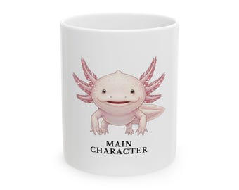 Axolotl Ceramic Mug – Main Character Energy, Smiling Pink Amphibian Drinkware